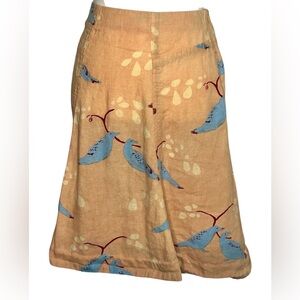 Anthropologie Meadow Rue Plume Peach A-Line Skirt with Blue Bird Motif sz4 boho